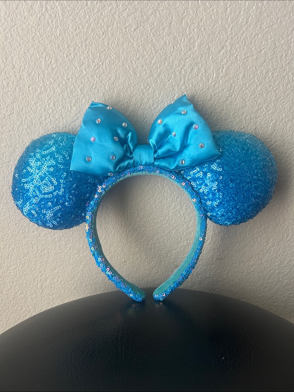 Disney Blue Sequin Mouse Ear Headband with Satin Bow